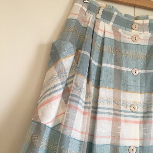 Vintage Pastel Pink & Sage Green Pocket Pleated Button Up Made in Canada Skirt - Picture 4 of 16